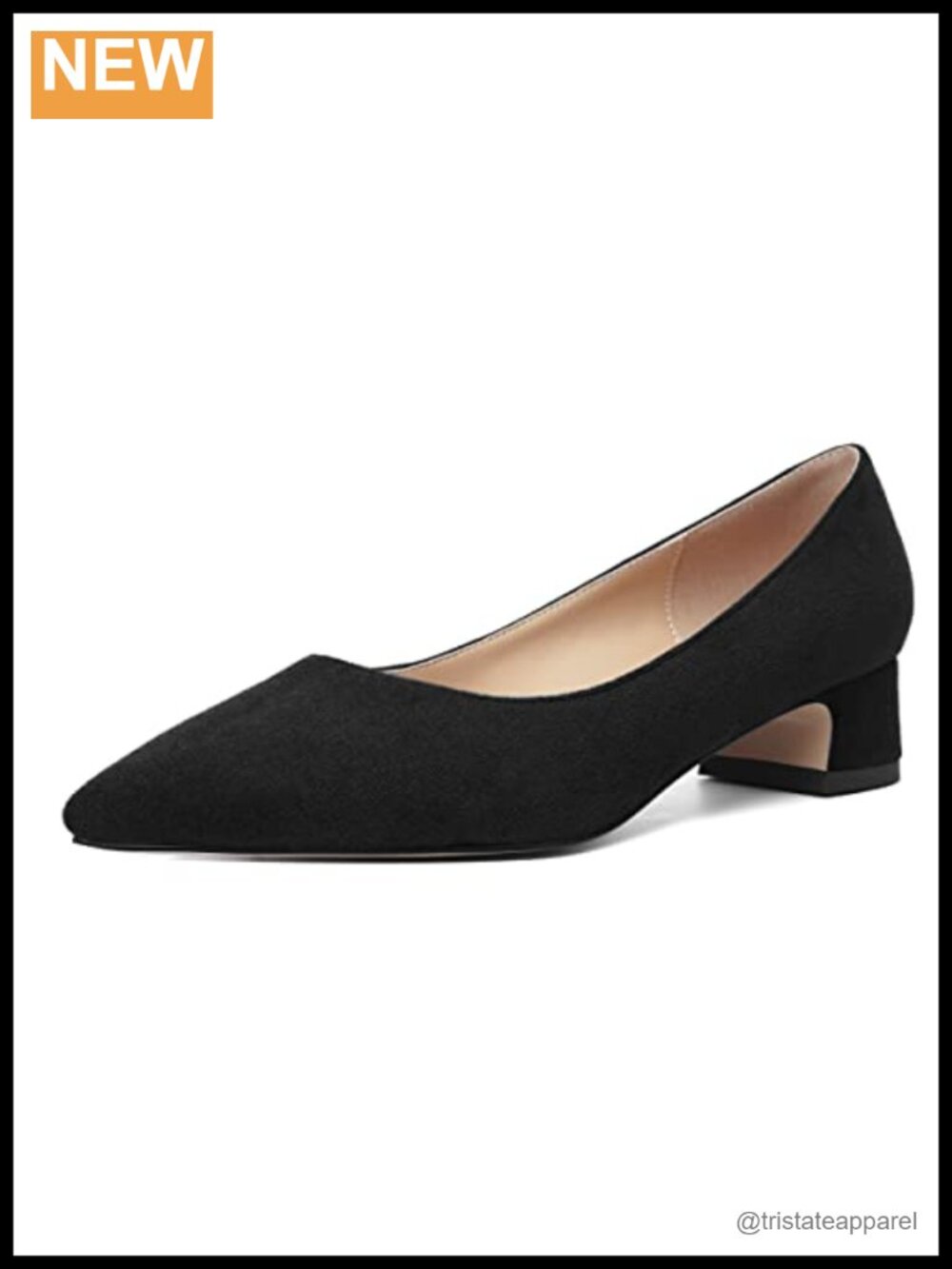 MOVINSTEPS Womens Slip On Suede Pointed Toe Chunky Low Heel Pumps